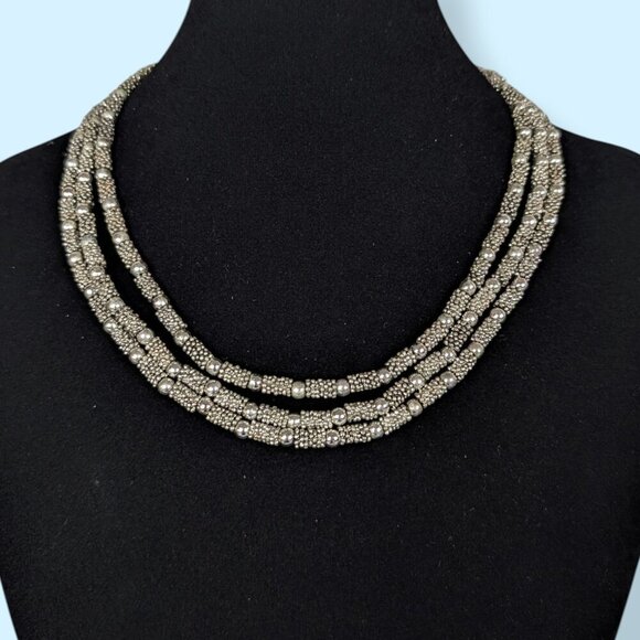 Vintage Napier 3-Strand Metal Beaded Statement Necklace - Picture 1 of 5